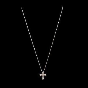 Delicate 925 Silver and White Topaz 18" Chain 3/4" Milgrain Cross Necklace Italy